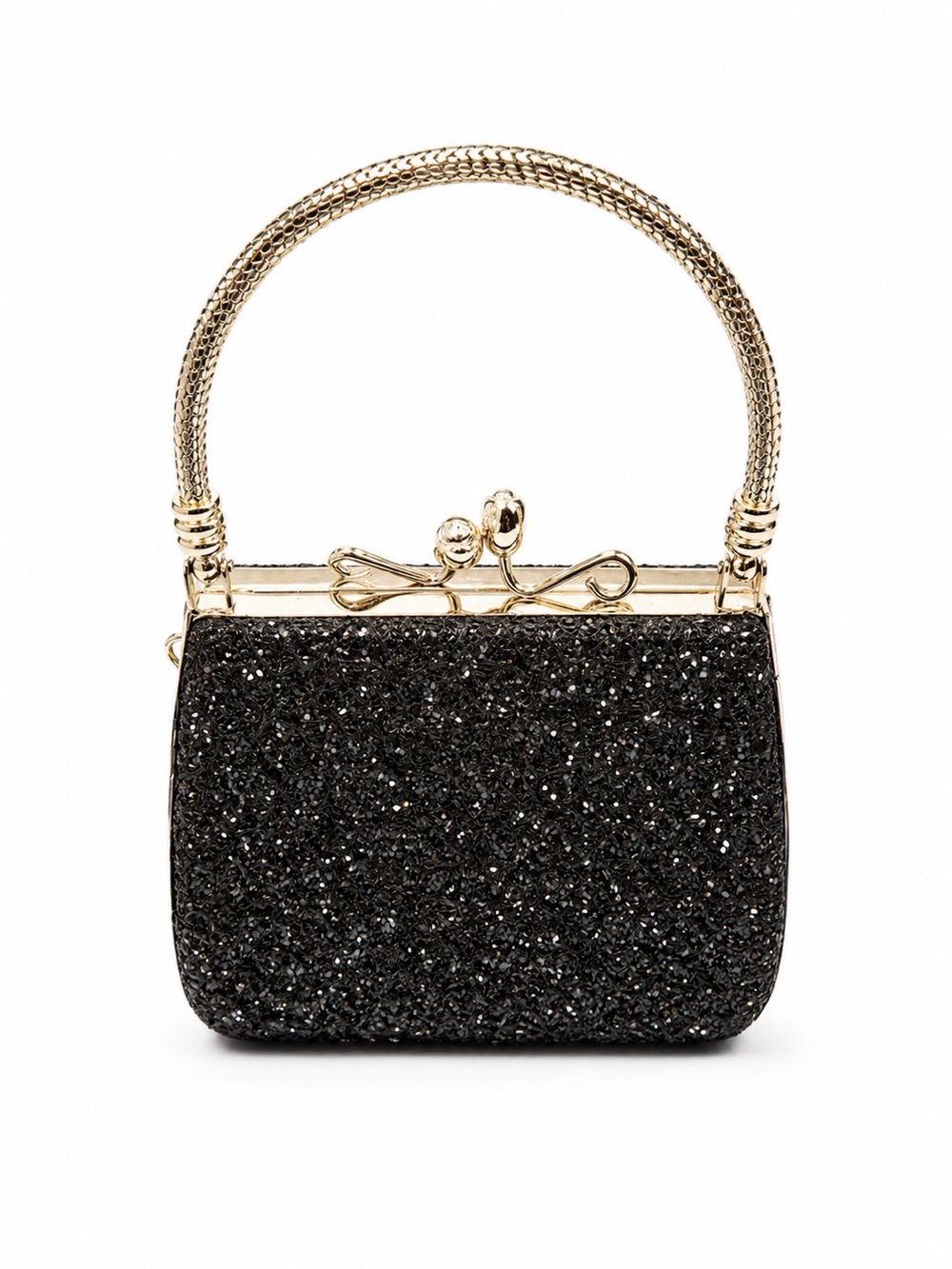 Vintage Black Beaded Evening Bag Mini Top Handle Clutch Cocktail Purse